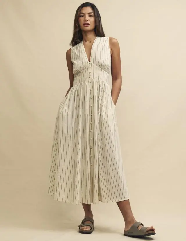 White Fearne Cotton Cream Stripe Sleeveless Starlight Midi Dress