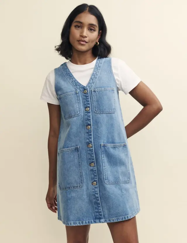 Blue Light Wash Denim Pinafore Kacey Mini Dress