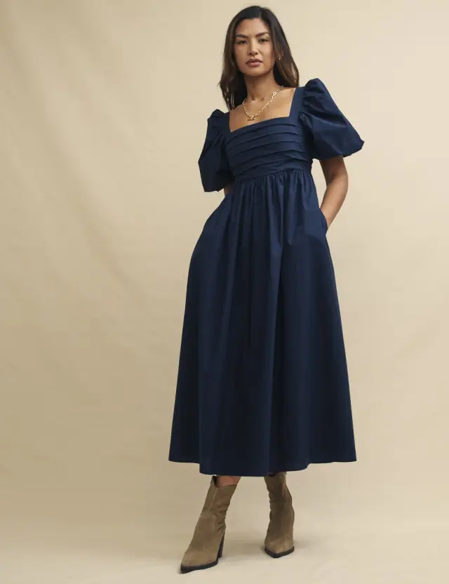 Blue Navy Nova Midi Smock Dress