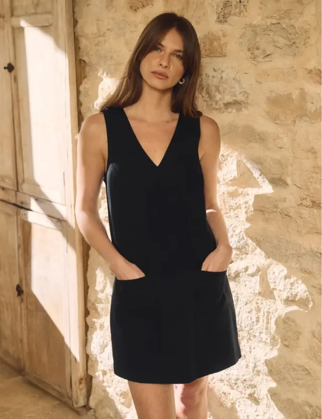 Black Linen-blend Piper Mini Dress