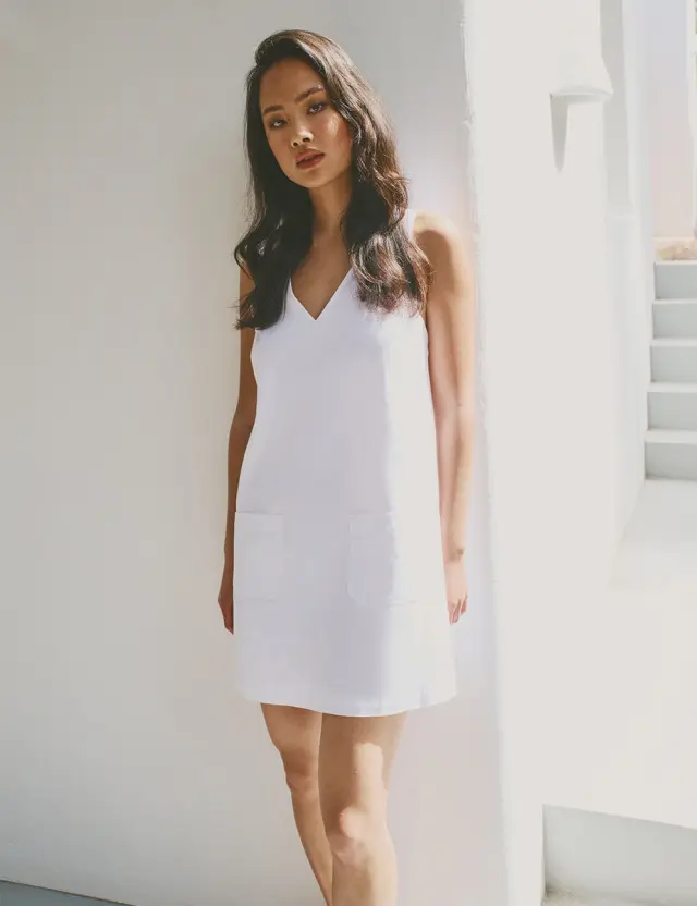 White Linen-blend Piper Mini Dress