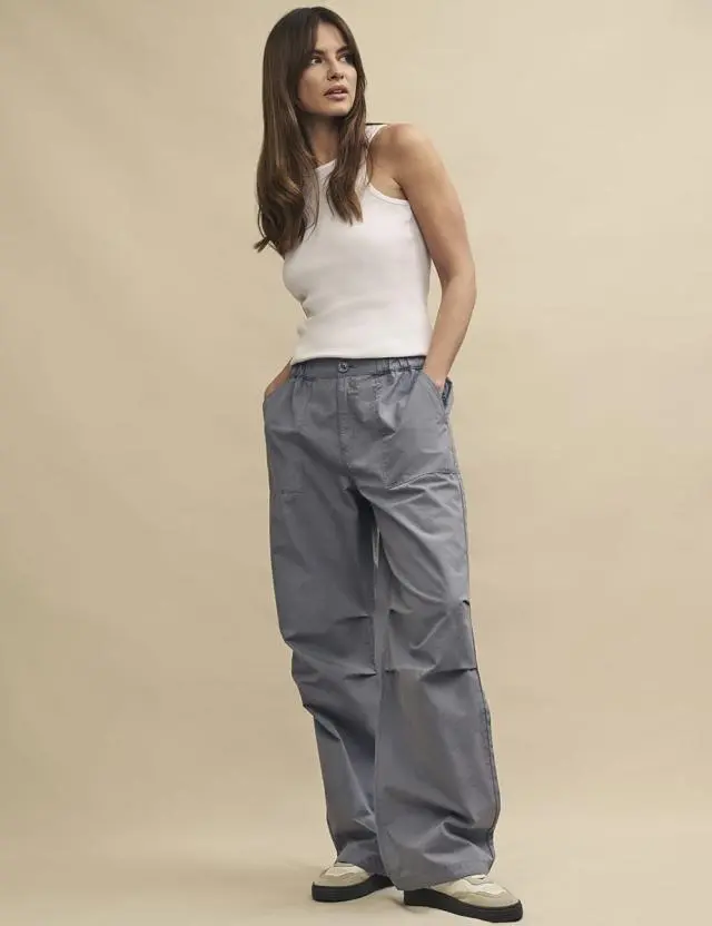 Grey Wide Leg Parachute Trousers