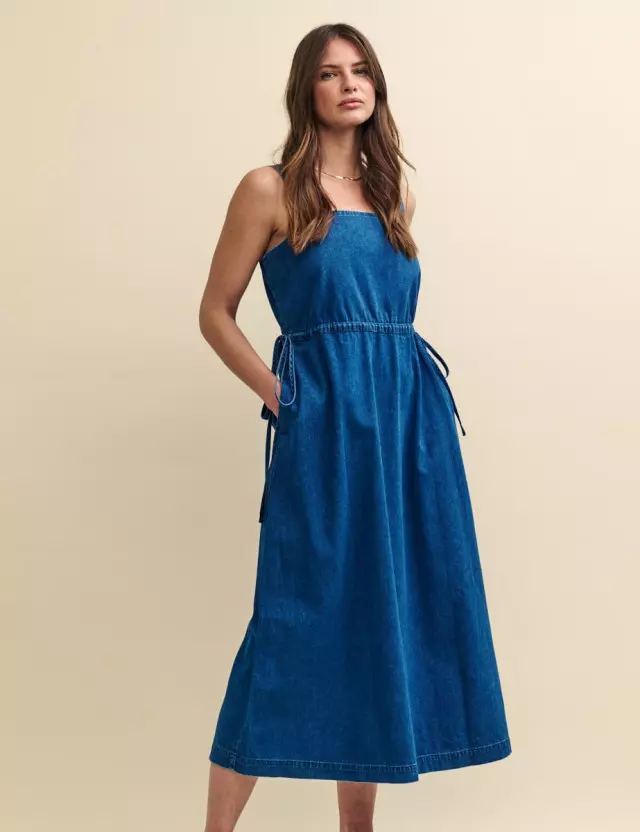 Dark Blue Denim Zainub Midi Dress
