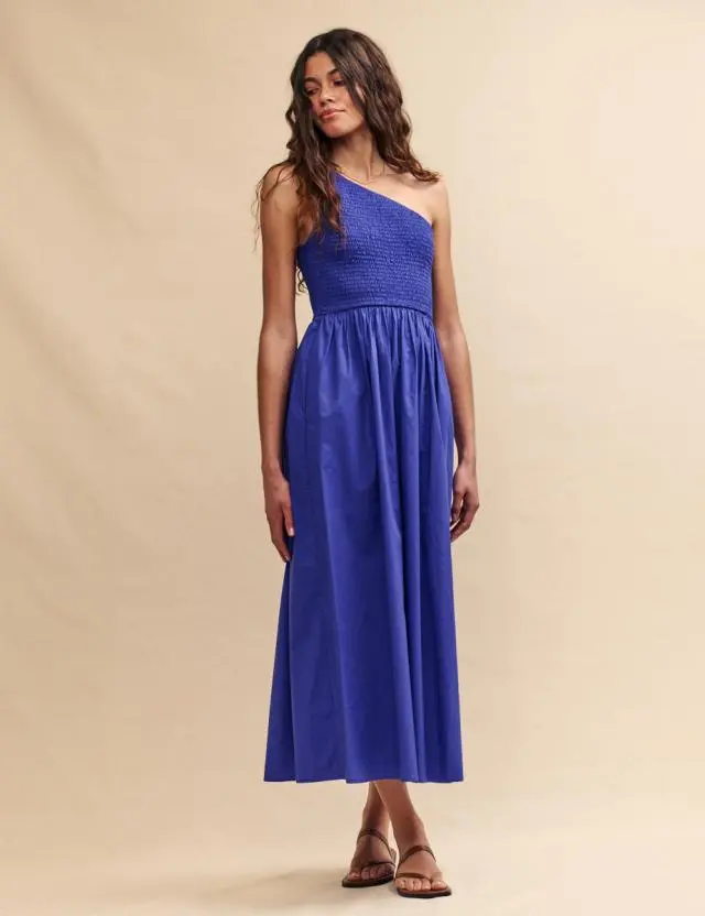 Blue One Shoulder Georgia Midi Dress