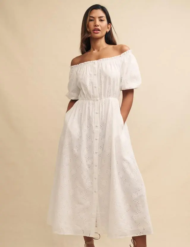 White Bardot Broderie Lanie Midaxi Dress