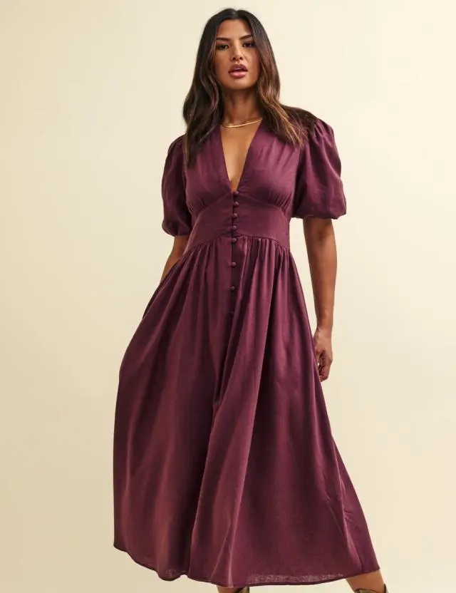 Purple Plum Linen-blend Starlight Midi Dress