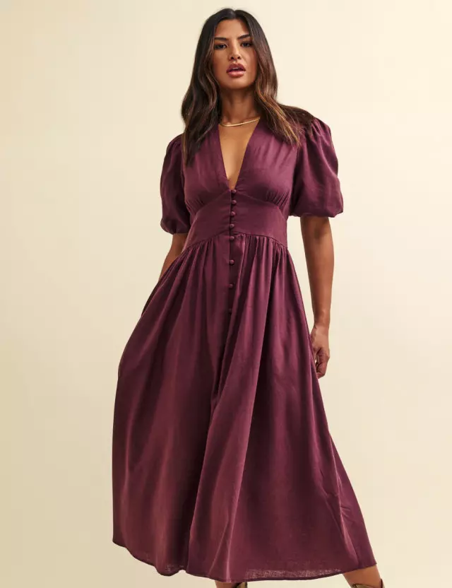 Purple Plum Linen-blend Starlight Midi Dress