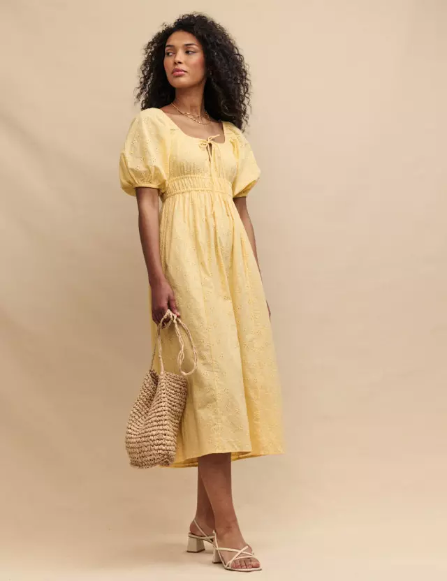 Yellow Broderie Anglaise Evelyn Midi Dress
