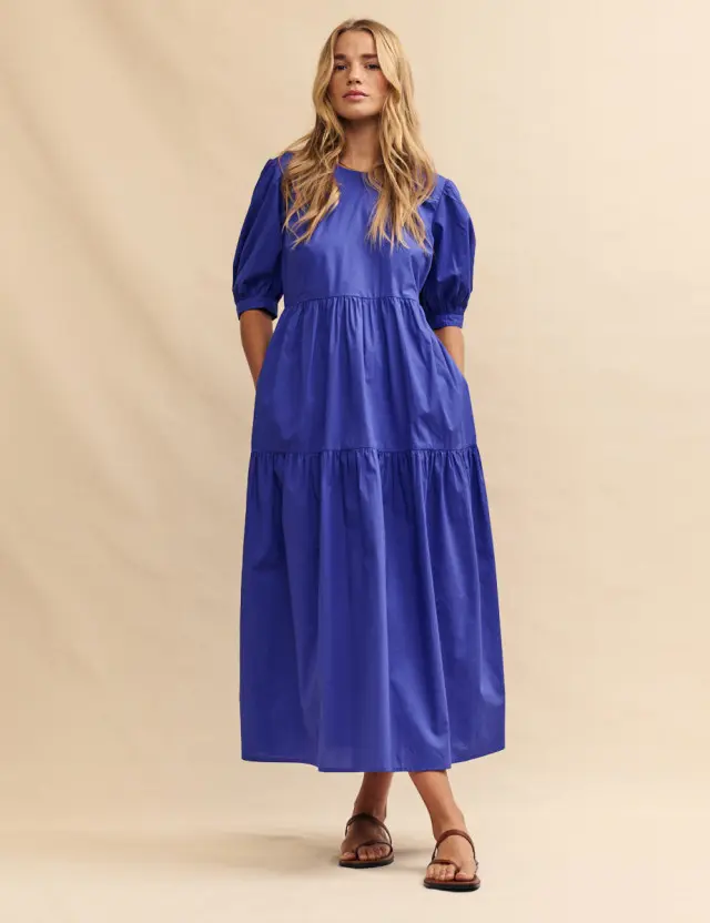 Blue Tiered Smock Rochelle Midi Dress