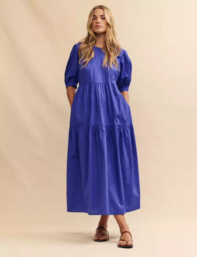 Blue Tiered Smock Rochelle Midi Dress