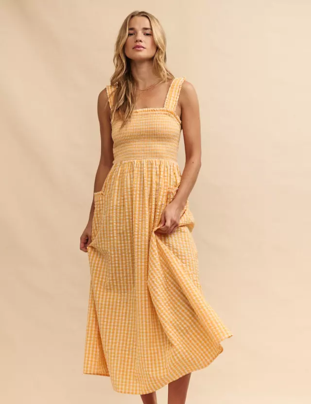 Yellow Gingham Dionne Midi Dress