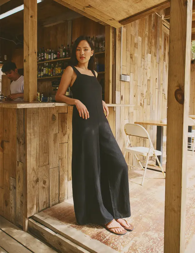 Black Linen-blend Brianna Jumpsuit