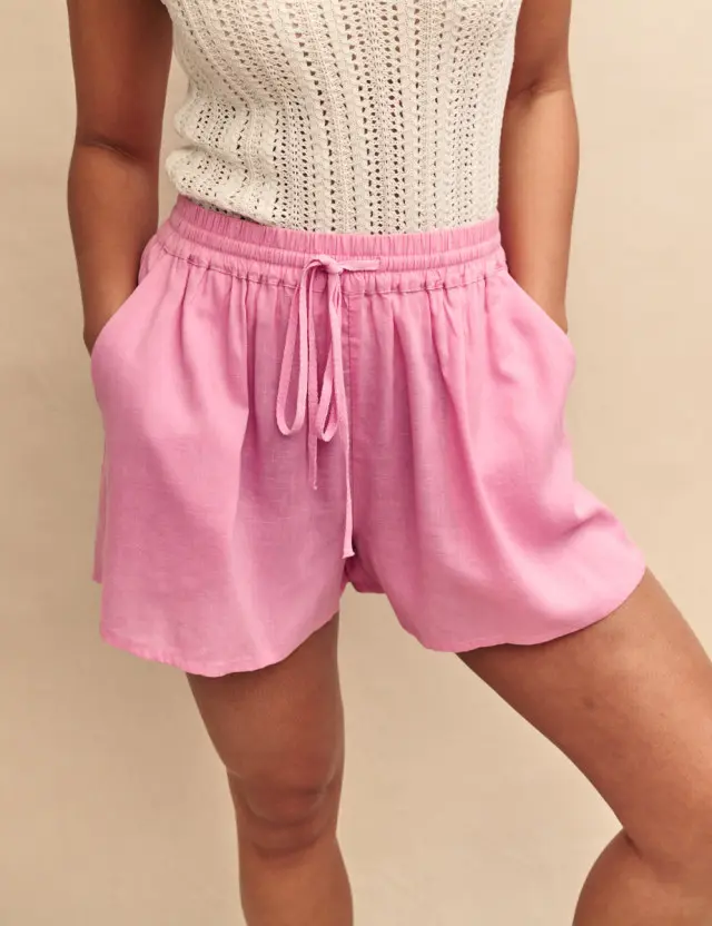 Pink Linen-blend Shorts