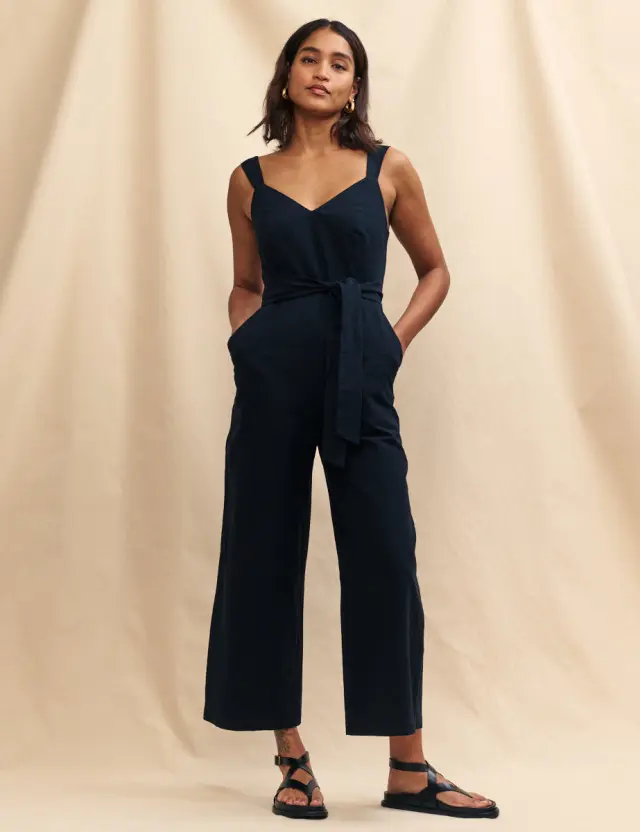 Black Linen-blend Tie Waist Christy Jumpsuit