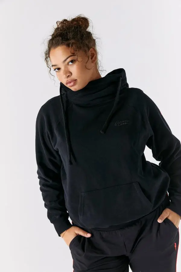 Black Lurex Trim Cowl Neck Hoodie