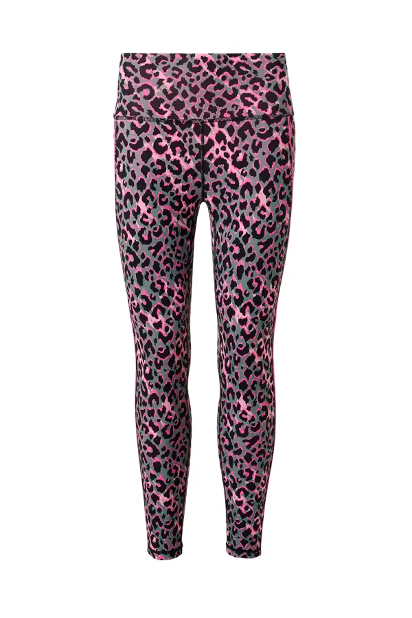 Khaki with Pink and Black Shadow Leopard 7/8 Length Active Leggings