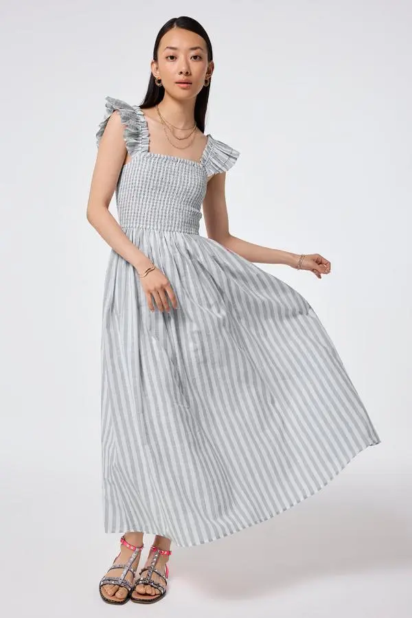 Grey with White Stripe Maxi Sundress