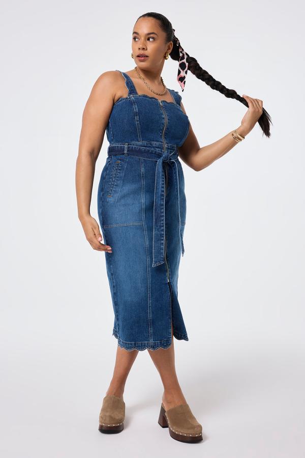 Indigo Wash Scallop Strappy Denim Sundress