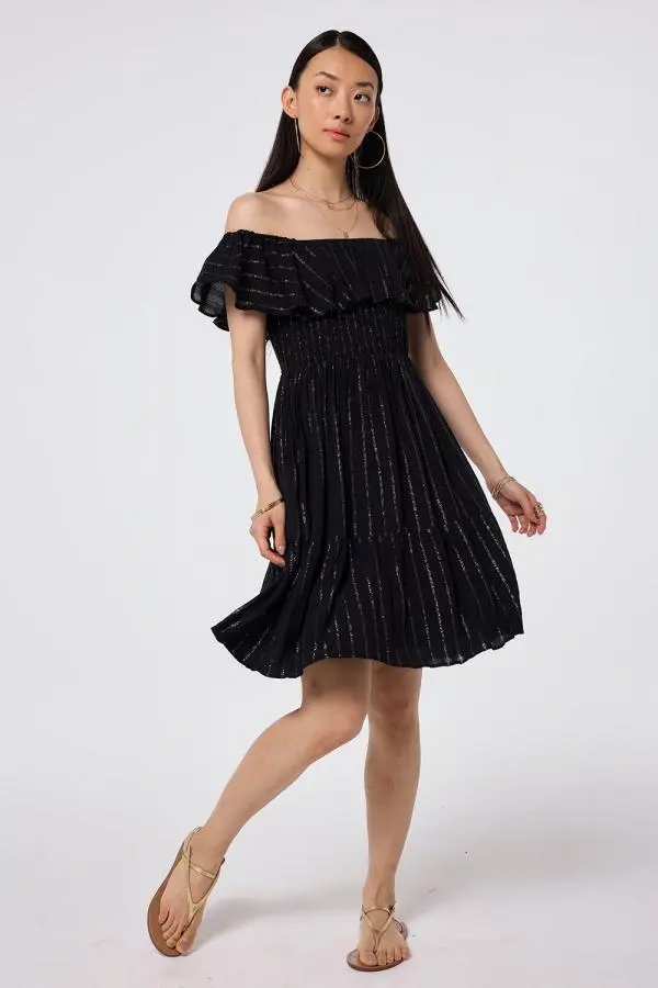 Black Lurex Short Bardot Dress