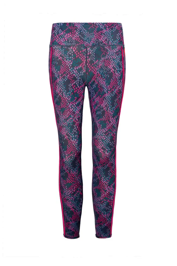 Navy with Pink and Lilac Lightning Bolt Snake Print 7/8 Length Active Leggings