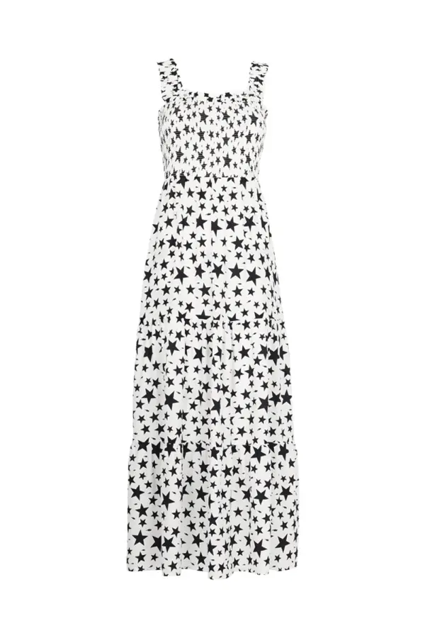 Ivory with Black Star Maxi Sundress