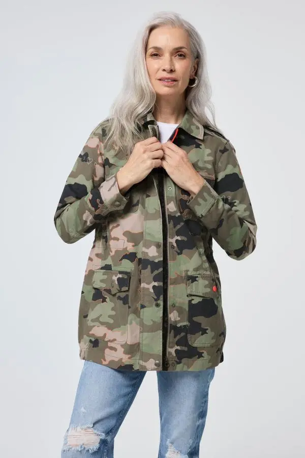 Khaki Camo Print Organic Cotton Utility Jacket