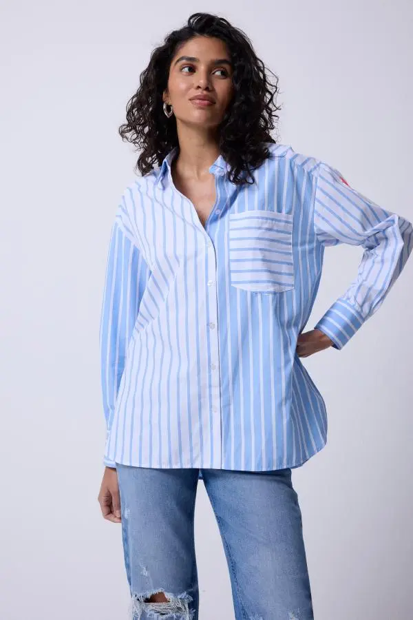 Blue with White Stripe Oversized Shirt