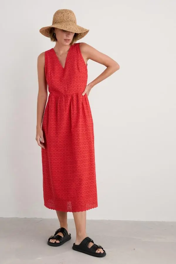 Meadow Saffron Sleeveless Broderie Dress