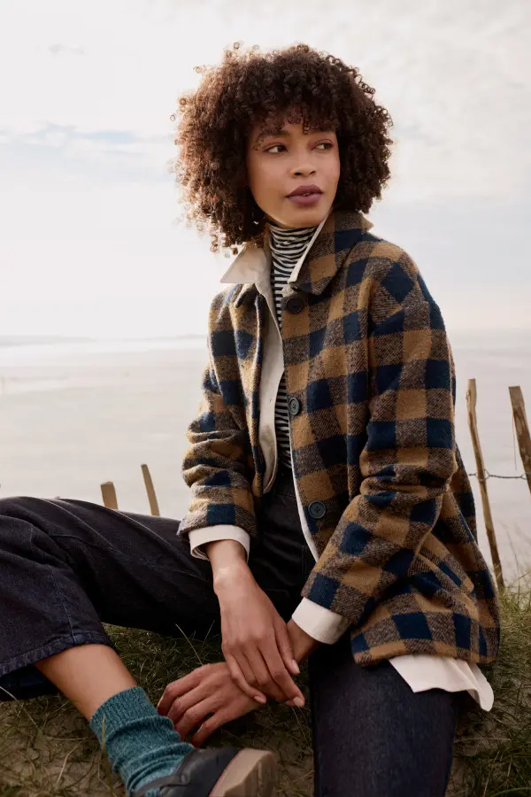 Beamwind Bold Check Wool Blend Coat