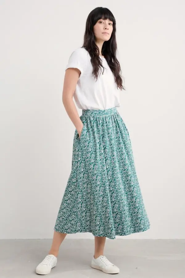 Ready Sail Printed Jersey Midi Skirt