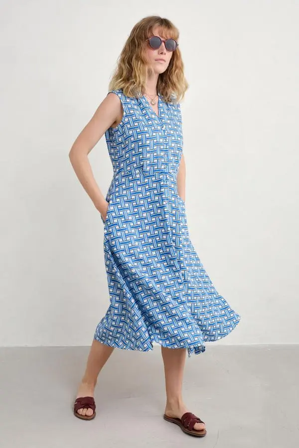 Carved Wood Linen Sleeveless Dress