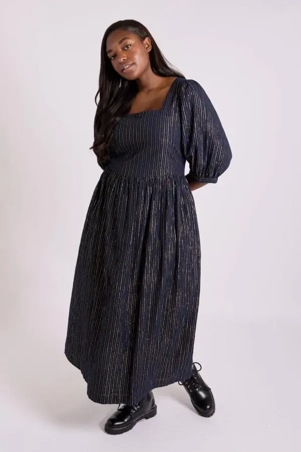 Minna Metallic Stripe Midnight Cotton Dress