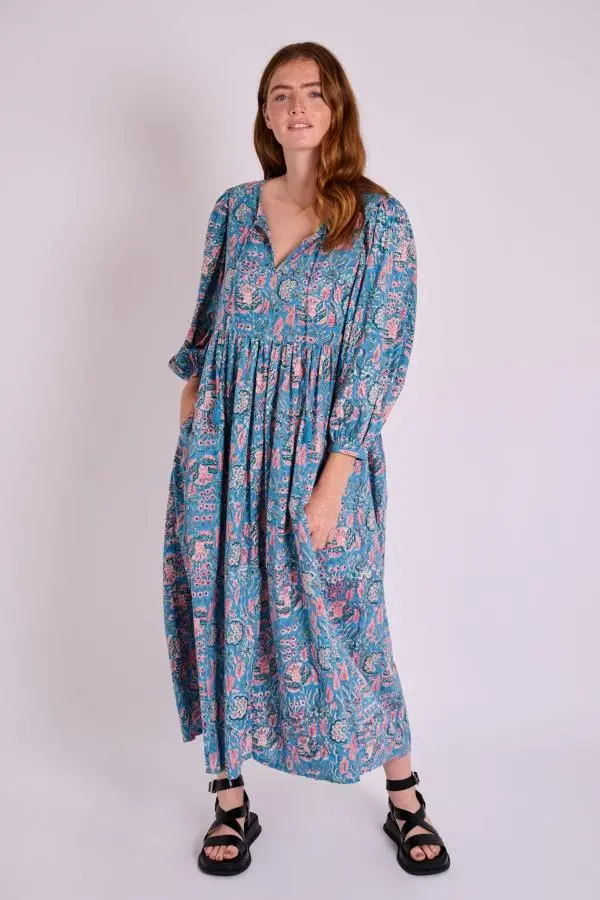 Drifting Midaxi Block Print Cotton Dress