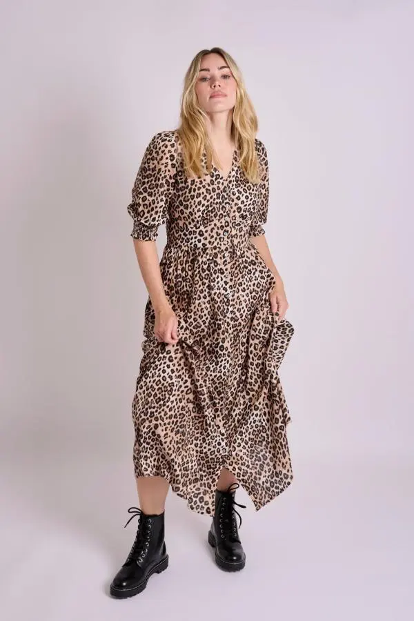 Leopard Felicity Button Front Midi Dress