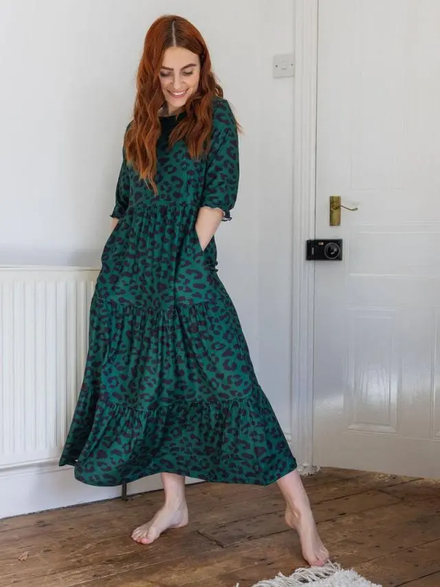 Grace Green Leopard Midi Breastfeeding Dress