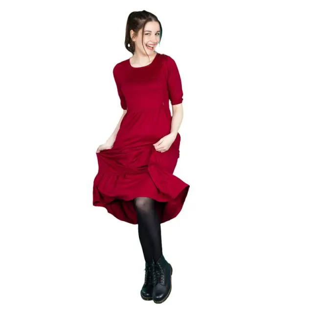 Burgundy Midi Breastfeeding Dress