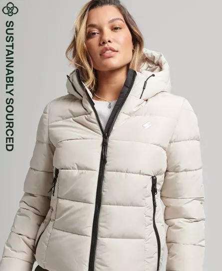 Sports Pockets Pelican For Hooded - Women\'s Superdry Puffer Women Spirit Jacket / - Beige