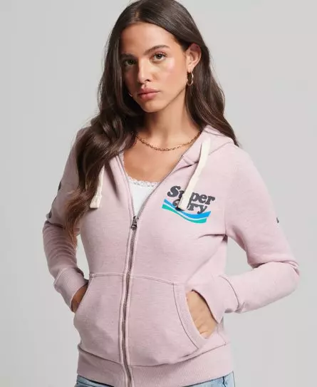 Buy Superdry Vintage Logo Embroidered Hoodie Soft Pink Marl