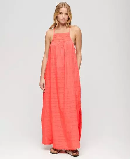 Superdry Women's Lace Halter Maxi Beach Dress Cream / Blush Coral -