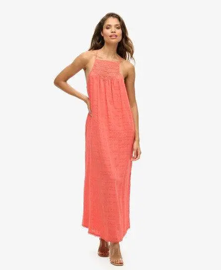 Superdry Women's Lace Halter Maxi Beach Dress Cream / Blush Coral - 