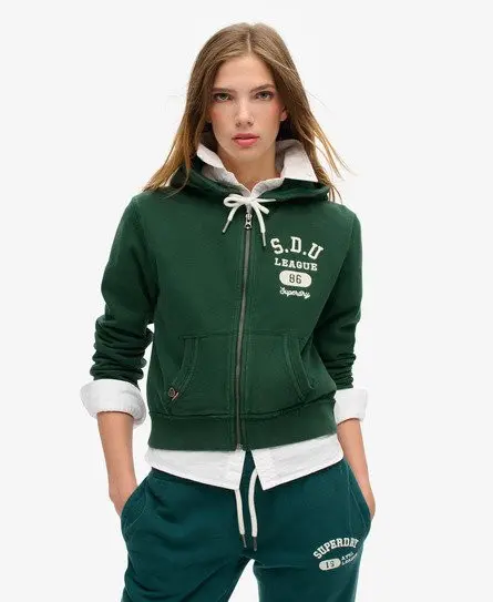 Superdry Women's Athletic Essentials Relaxed Crop Zip-hoodie Green / Enamel Green - 