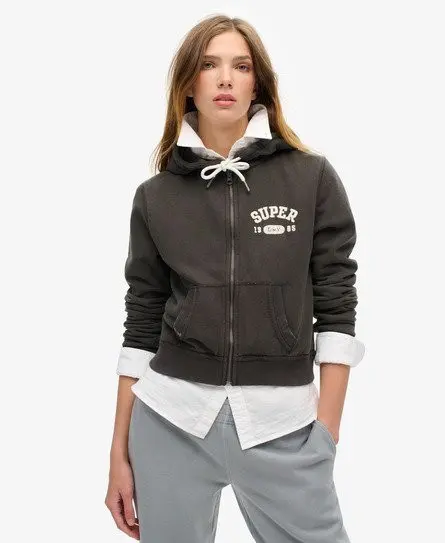 Superdry Women's Athletic Essentials Relaxed Crop Zip-hoodie Black / Bison Black - 