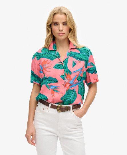 Superdry Women's Colourblock Relaxed Fit Beach Resort Shirt, Pink and Green, 