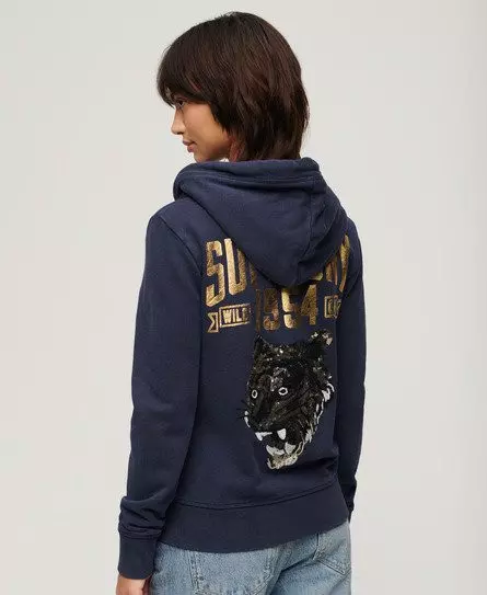Superdry Women's Embellished Archived Zip Hoodie Navy / Rich Navy -