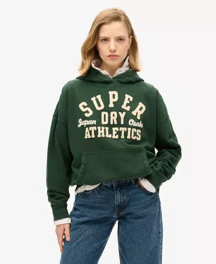 Superdry Women's Athletic Essentials Applique Oversized Hoodie Green / Enamel Green -