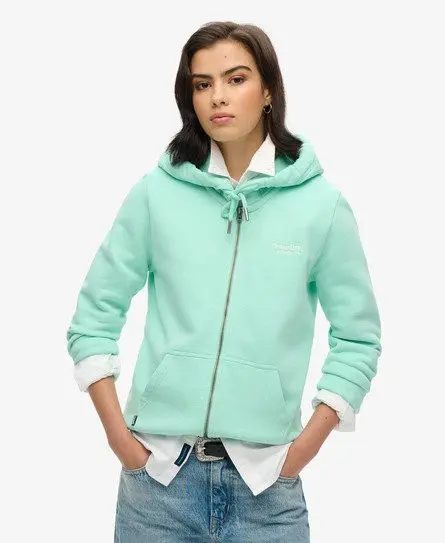 Superdry Women's Essential Logo Zip Hoodie Green / Beach Glass Green - 