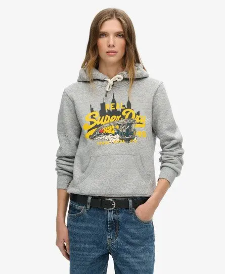 Superdry Women's New York Vintage Logo Graphic Hoodie Grey / Athletic Grey Marl - 