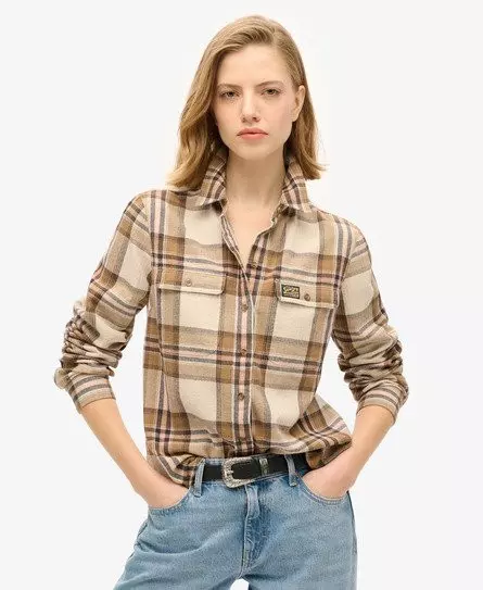 Superdry Women's Lumberjack Check Flannel Shirt Beige / Beige/Cream Check -