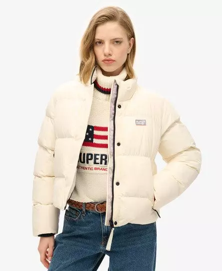 Superdry Women's Sports Puffer Cropped Jacket White / Off White -