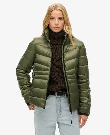 Superdry Women's Fuji Quilted Padded Jacket Green / Dusty Olive Green -